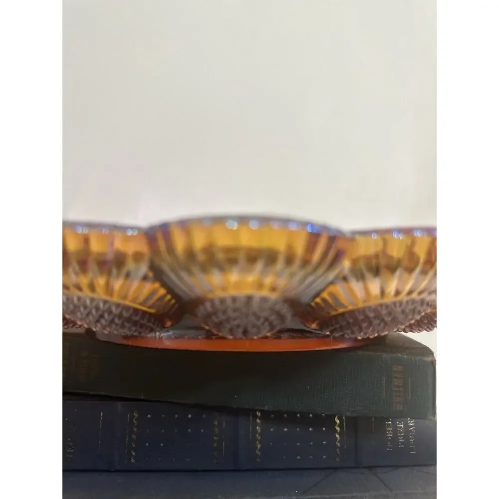 VTG Indiana Glass Hobnail Carnival Amber Iridescent Deviled Egg Plate 11